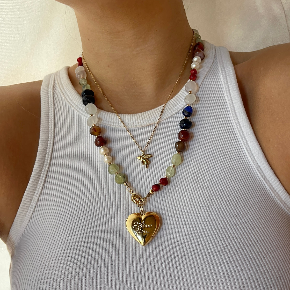 ★VINTAGE HOLLYWOOD★ Gemstone Heart Necklace Red Heart Gem Necklace, 18k Gold Plated, Heart Charm