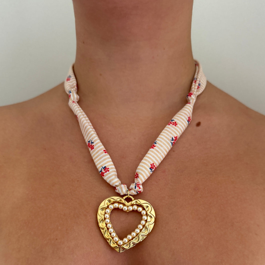 Flower Hearts Fabric Necklace