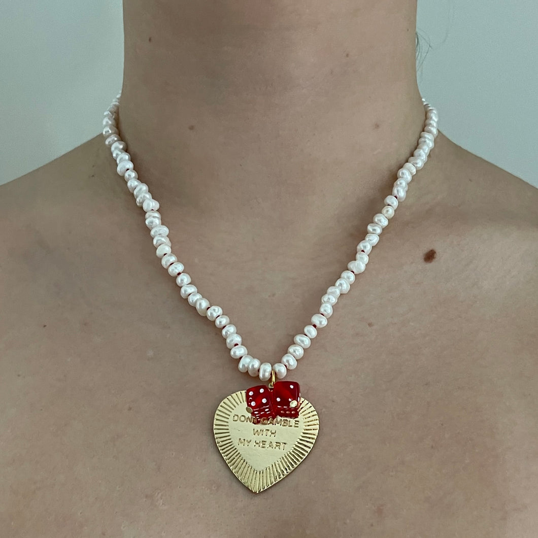 Casino Heart Necklace - Pearl