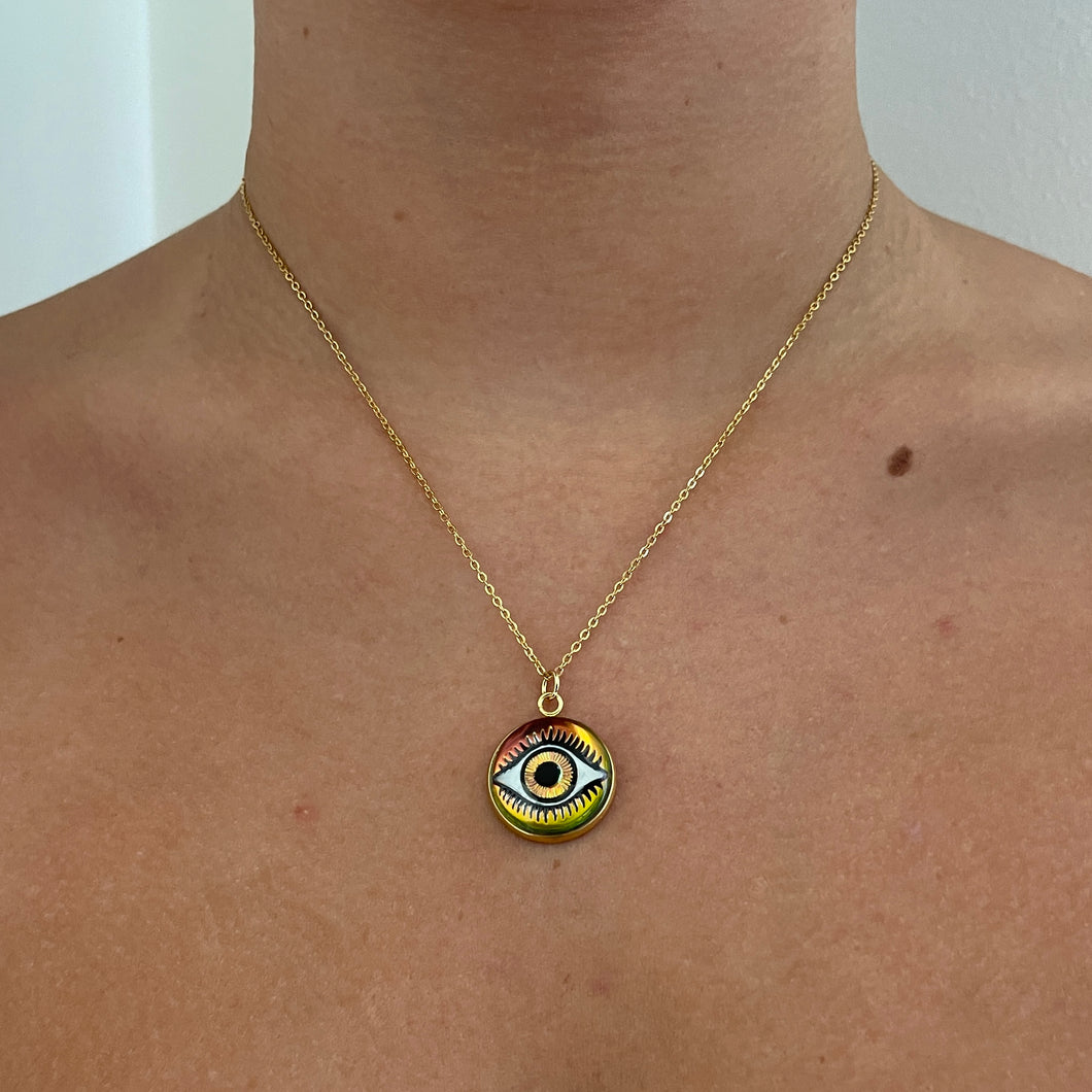 Pink/Yellow Eye Necklace