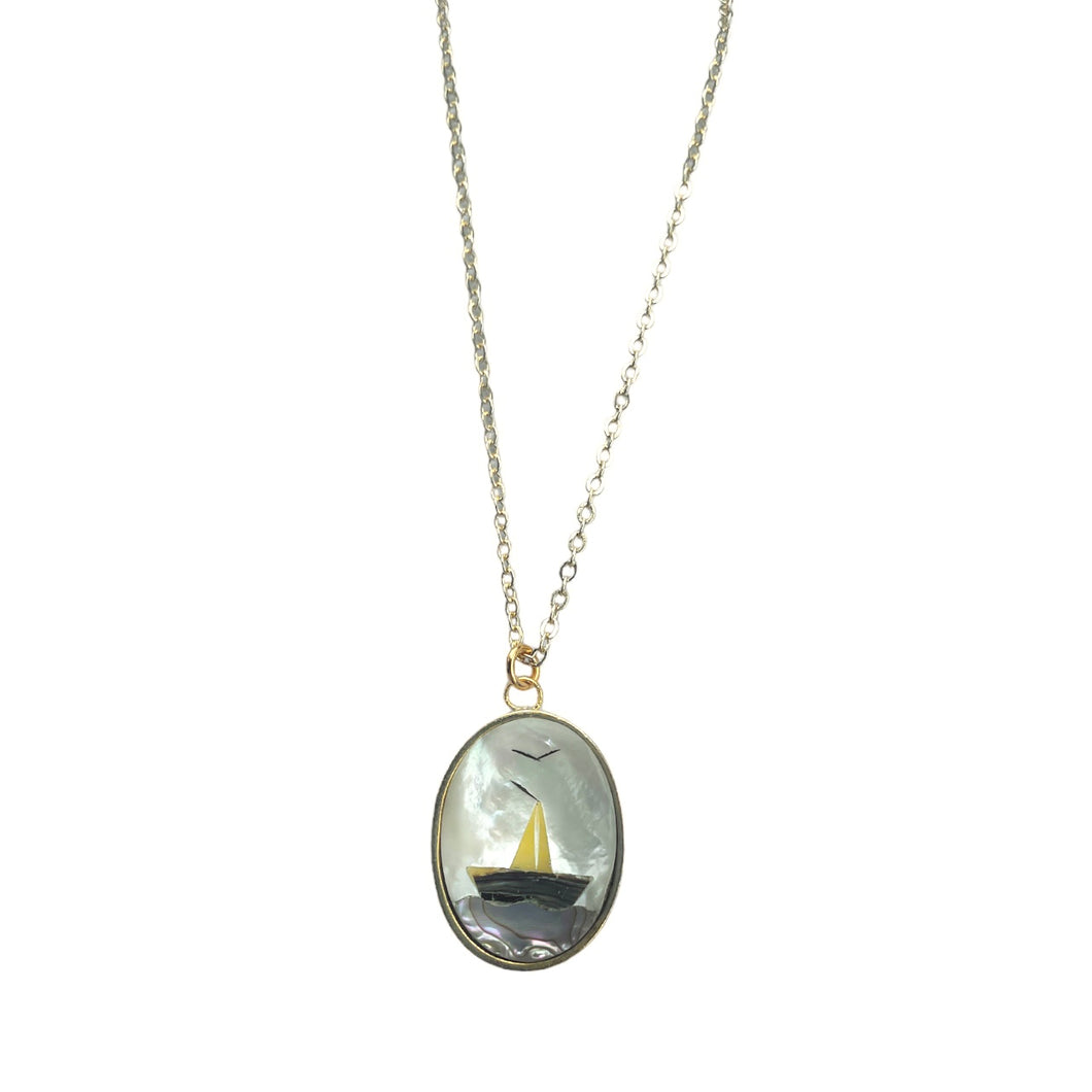 Mother Of Pearl Sailboat Necklace