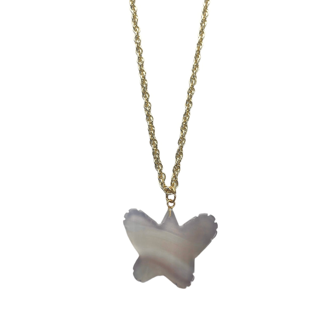 Gold Agate Butterfly Necklace