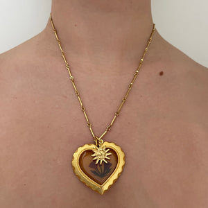 Bar Chain Resin Heart + Sun Necklace