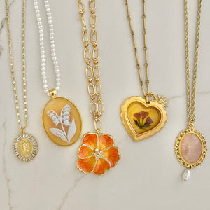 Bar Chain Resin Heart + Sun Necklace