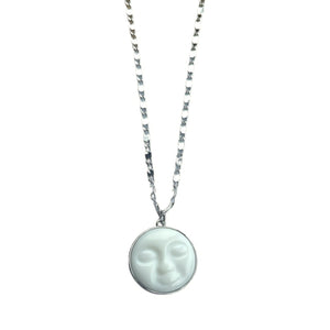 Silver Moon Face Necklace