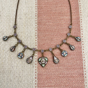 Antique Brass Micromosaic Charm Necklace (19th Century)