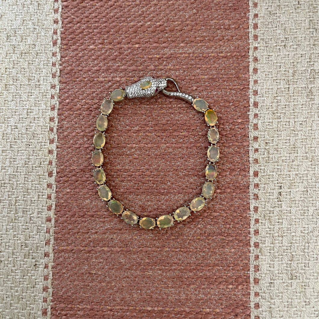 Sterling Silver, Opal + Ruby Cobra Bracelet