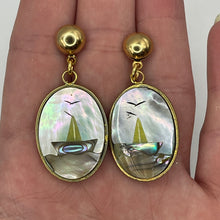 Load image into Gallery viewer, Mother of Pearl Sailboat Scene Earrings
