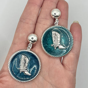 Silver Enamel Boot Earrings