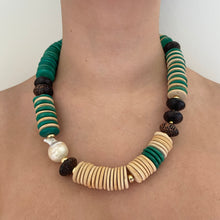 Load image into Gallery viewer, Green/White Wood Necklace (1/1)
