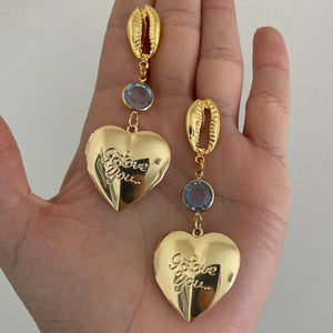 "I Love You" Locket & Shell Earrings