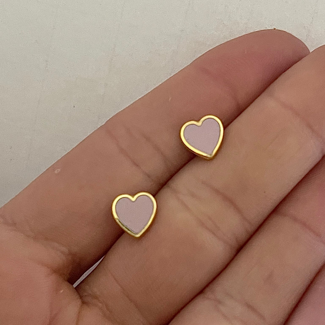 Pink Enamel Heart Earrings