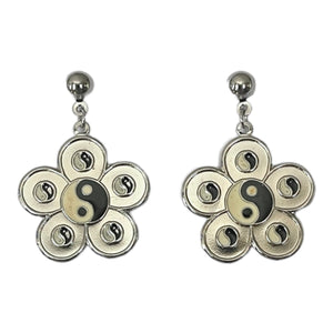 Deadstock Silver Plated Flower Earrings - Yin Yang