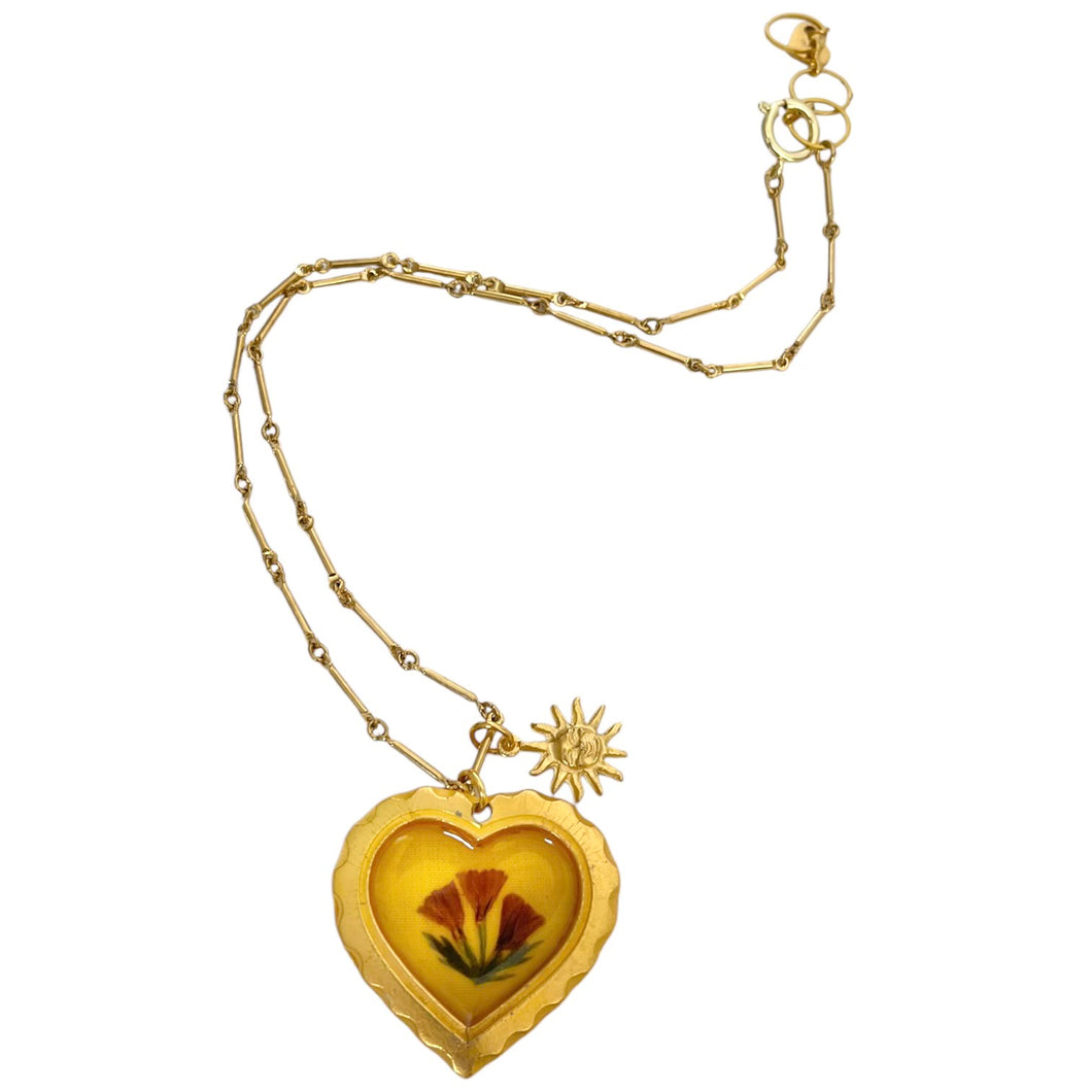 Bar Chain Resin Heart + Sun Necklace