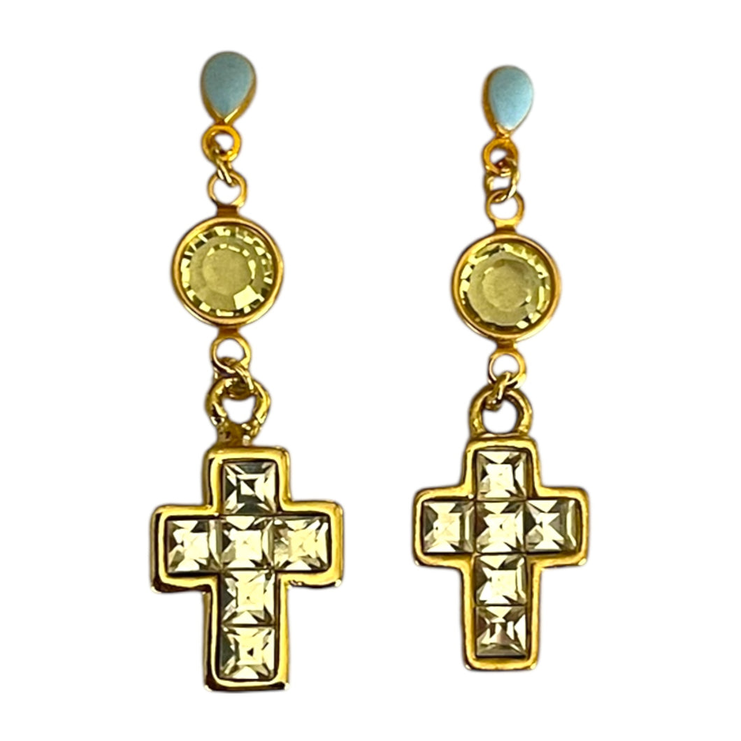Yellow Cross Earrings