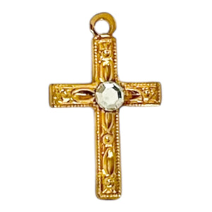 Single Charm - Gold Cross W/ Crystal