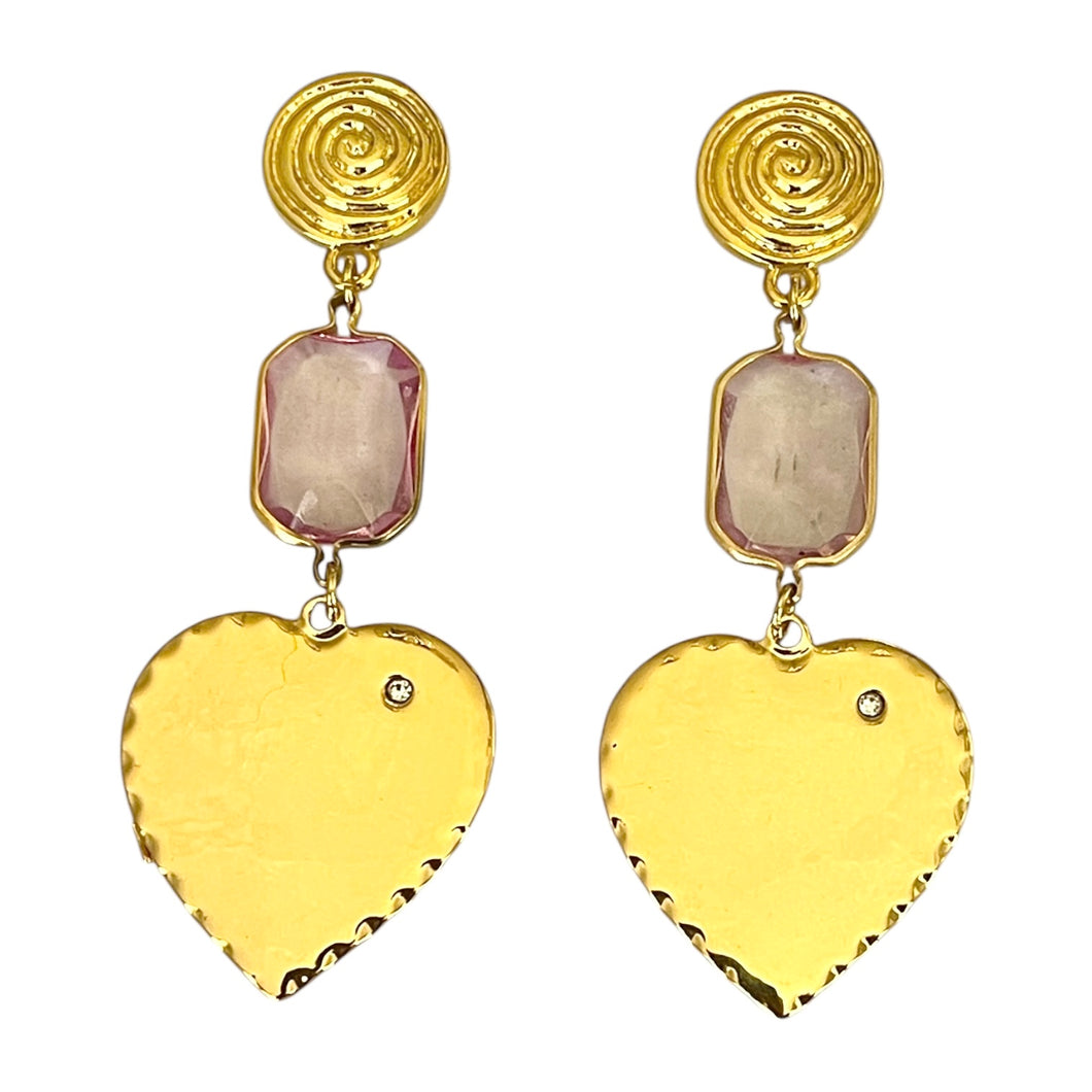Pink Crystal Heart Earrings