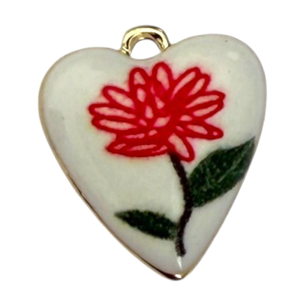 Single Charm - Red Enamel Flower Heart