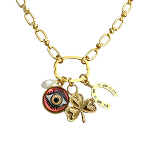 Pink Eye Charmed Necklace W/ Removable Charms