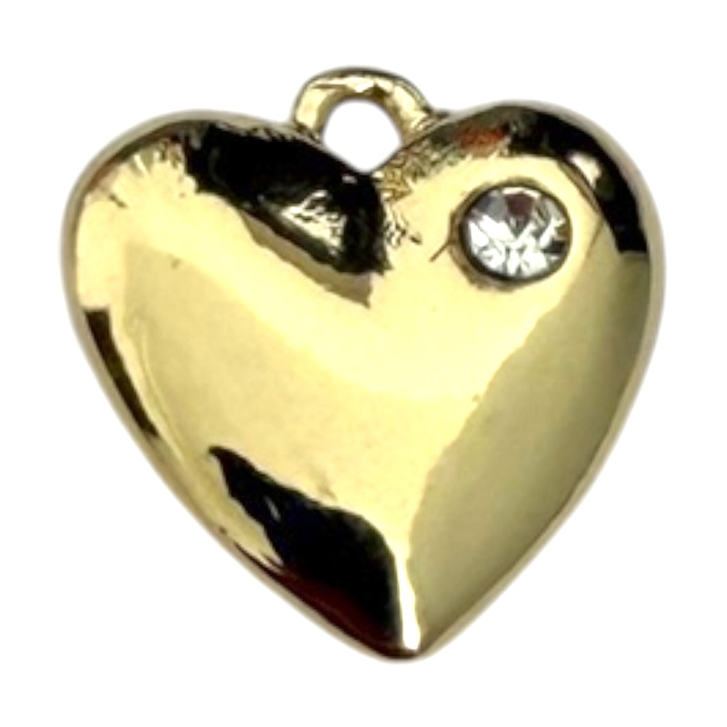 Single Charm - Gold Clear Gem Heart