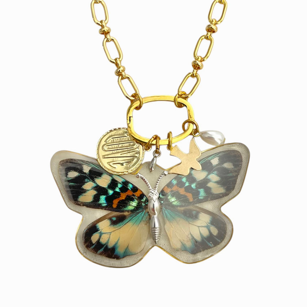 Blue Butterfly Charm Holder Necklace