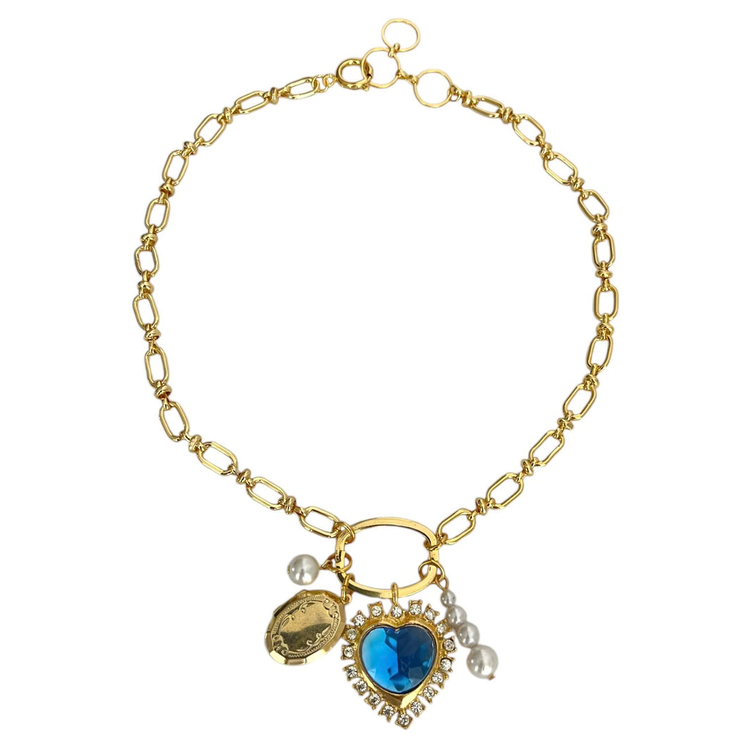 Blue Heart Charm Holder Necklace