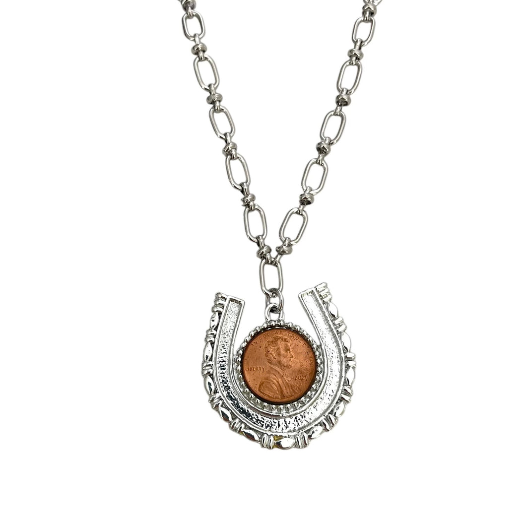 Silver Horseshoe Penny Necklace