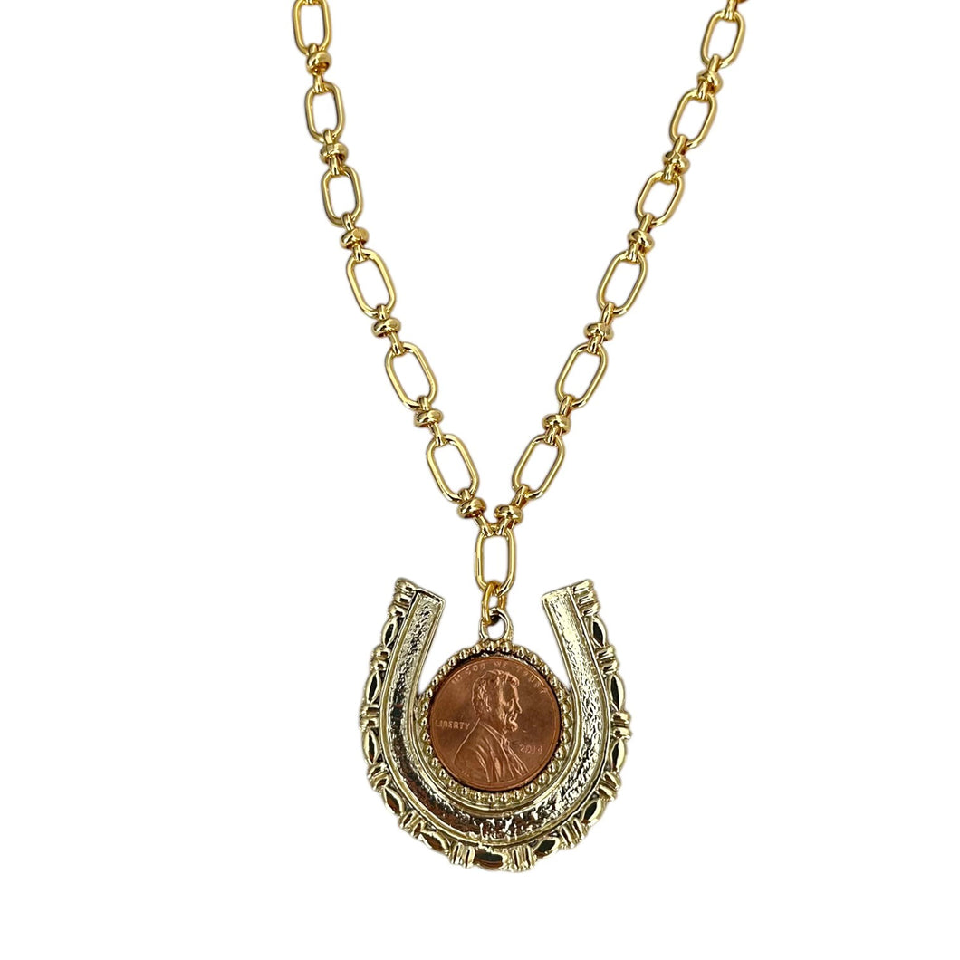 Gold Horseshoe Penny Necklace