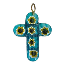 Load image into Gallery viewer, Single Charm - Blue/Yellow Murano Cross

