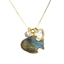 Load image into Gallery viewer, Labradorite Fish Adjustable Length Necklace
