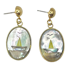 Load image into Gallery viewer, Mother of Pearl Sailboat Scene Earrings
