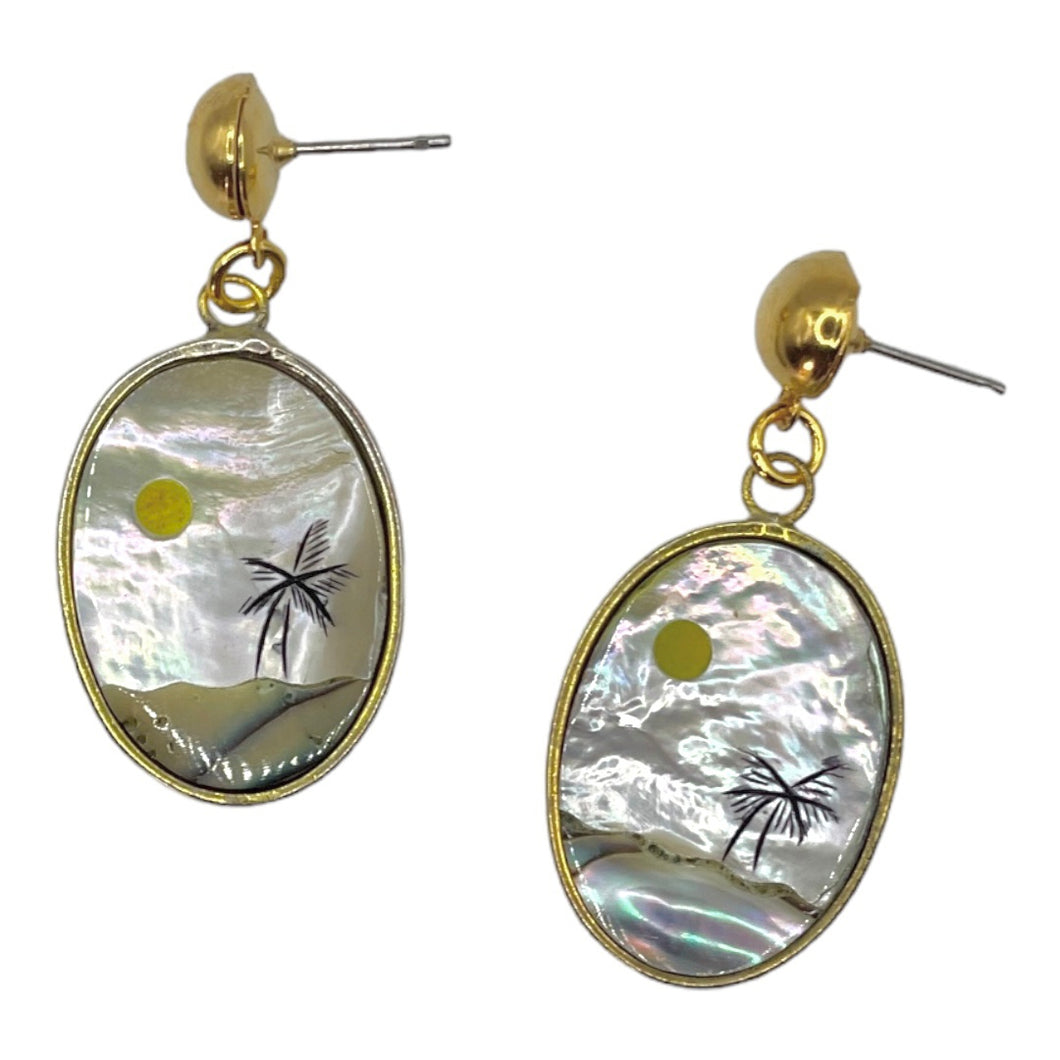 Mother of Pearl Beach Scene Earrings