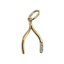 Load image into Gallery viewer, 14k + Diamond Wishbone Charm
